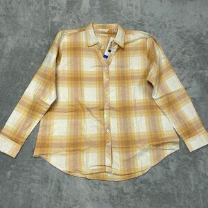 Weatherproof Vintage Women’s Comfort Stretch Yellow Plaid Shirt Large d0504